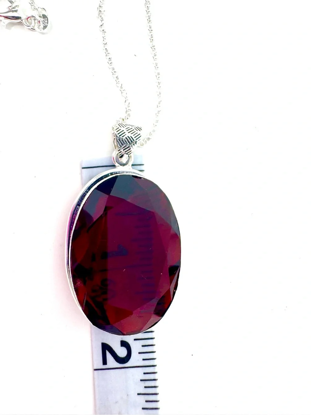Sterling Silver Faceted Oval Red Garnet Gemstone Pendant Necklace - Picture 6 of 9